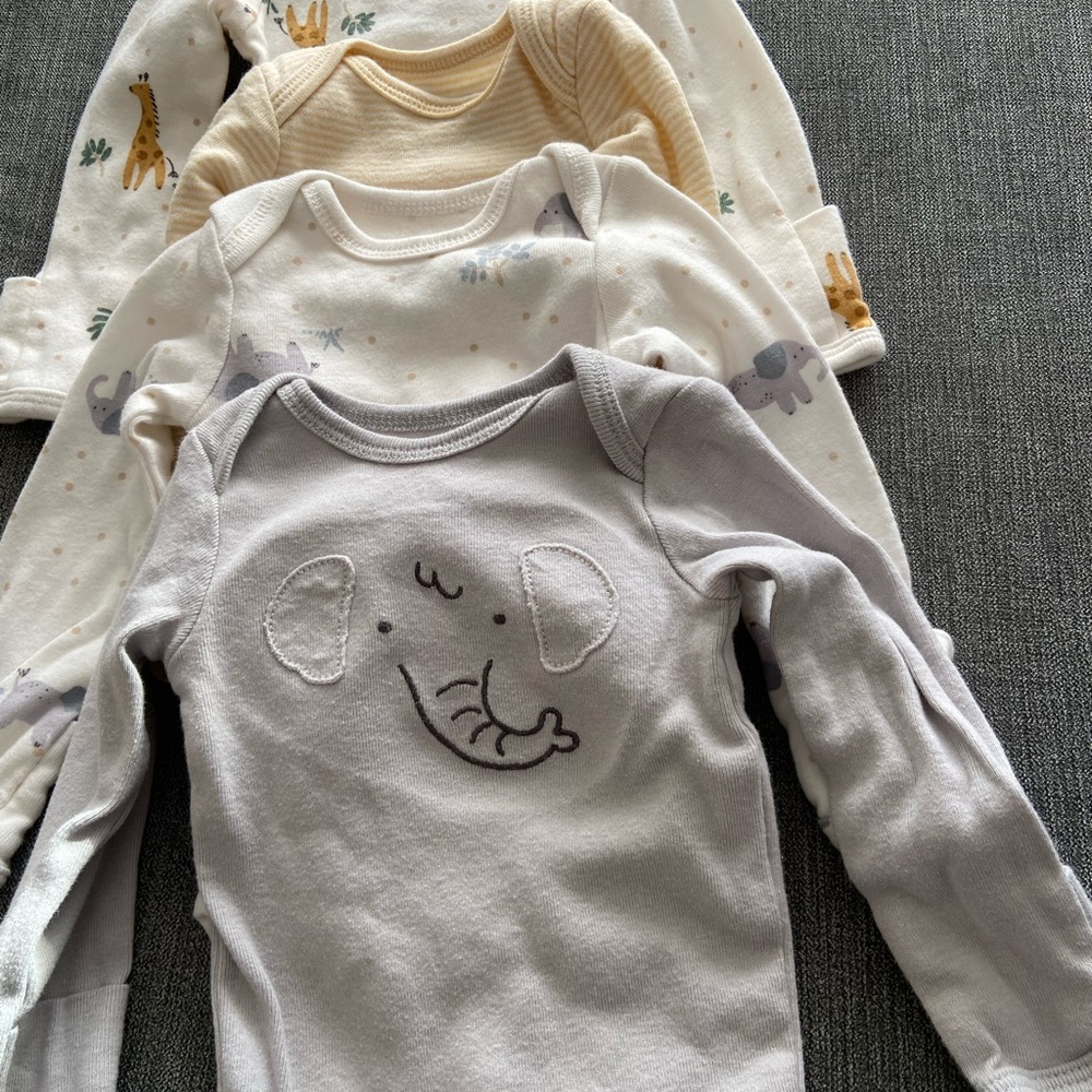 Carter's Gray, Cream, and Yellow Long Sleeve Onesies